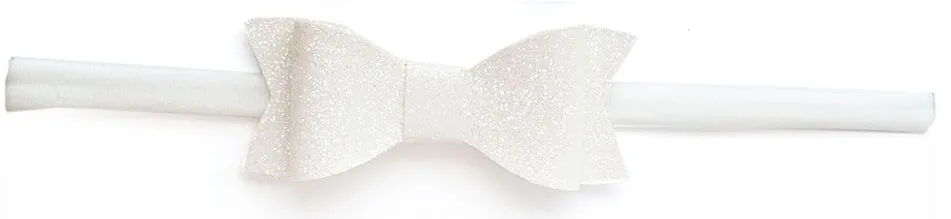 Baby Bling Glitter Bow Tie Skinny Headband-White