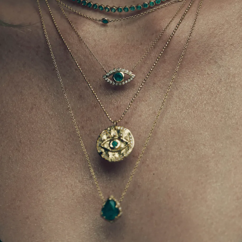 Baby Queen Water Drop Emerald Necklace with Sprinkled Diamonds