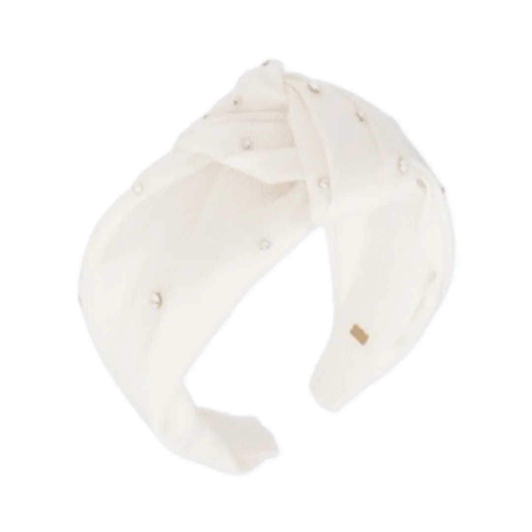 Bari Lynn Crystallized Satin Knot Headband - White