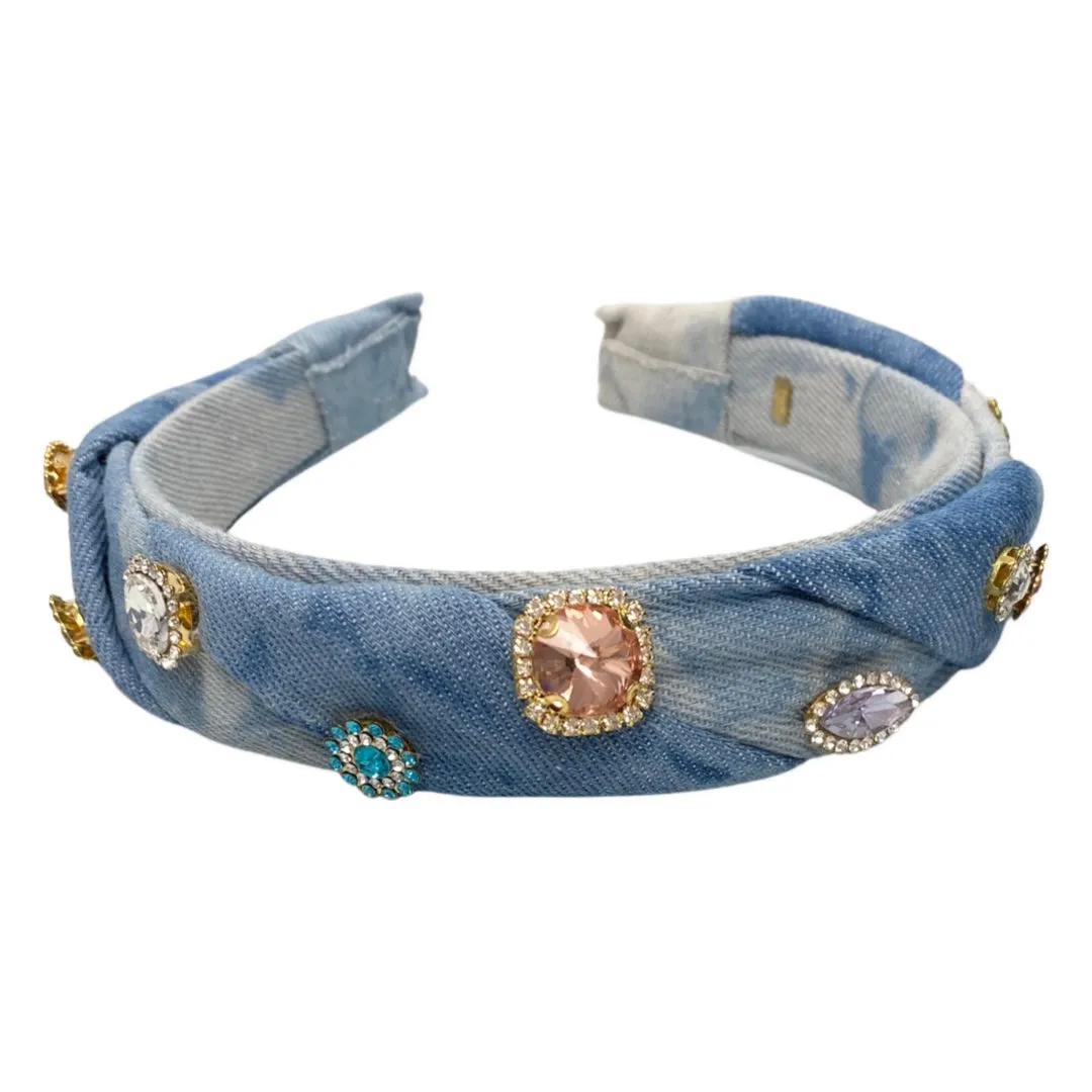 Bari Lynn Denim Headband with Jewels