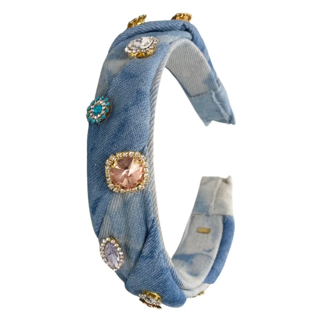 Bari Lynn Denim Headband with Jewels