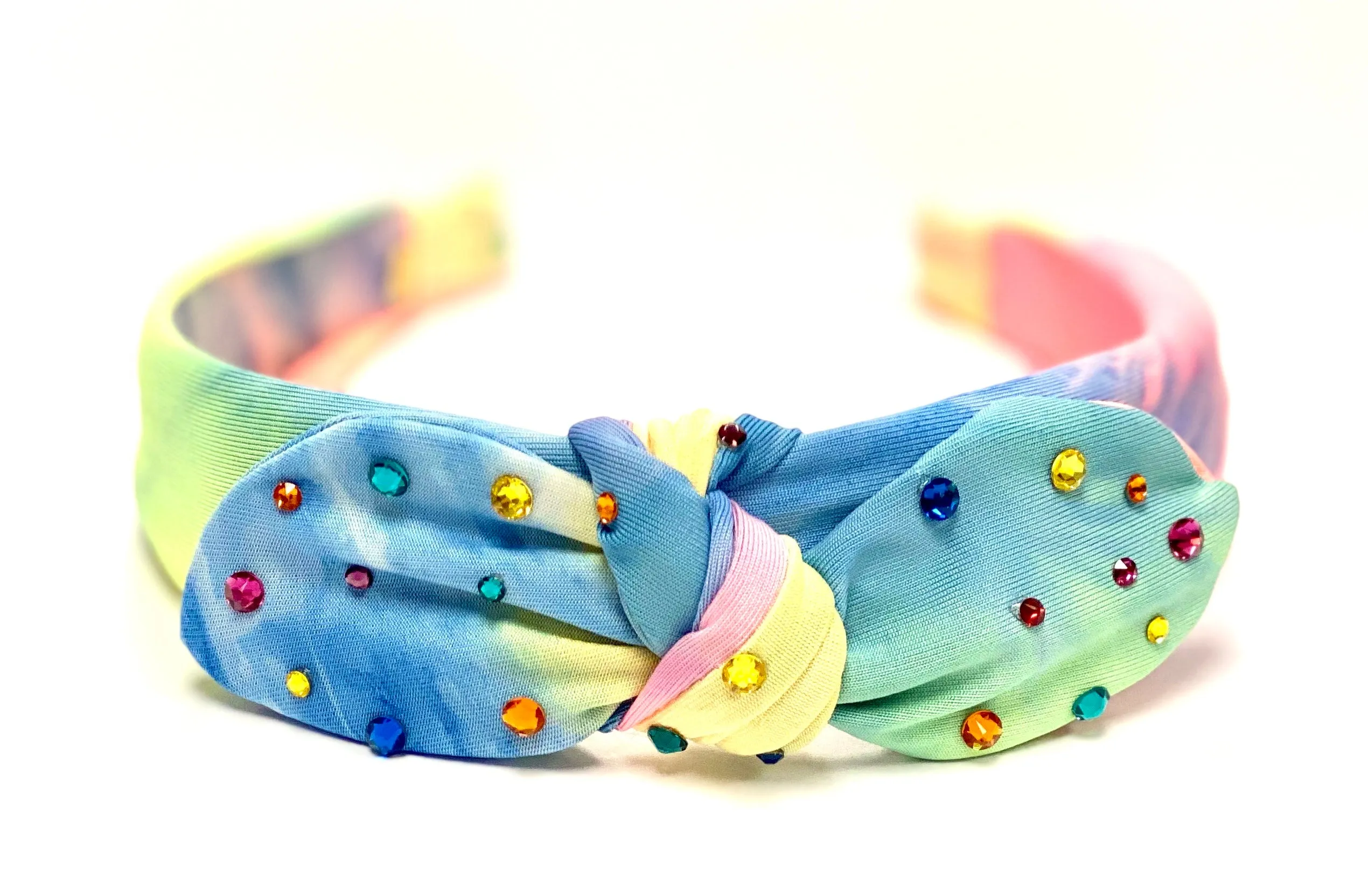 Bari Lynn Neon Rainbow Tie Dye Bow Headband with Swarovski Crystals