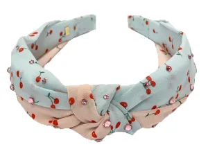 Bari Lynn Pink & Blue Cherries Twist Knot Headband with Crystals