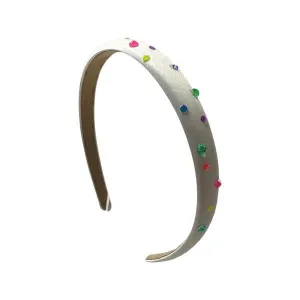 Bari Lynn Thin Neon Swarovski Crystal Satin Headband - White