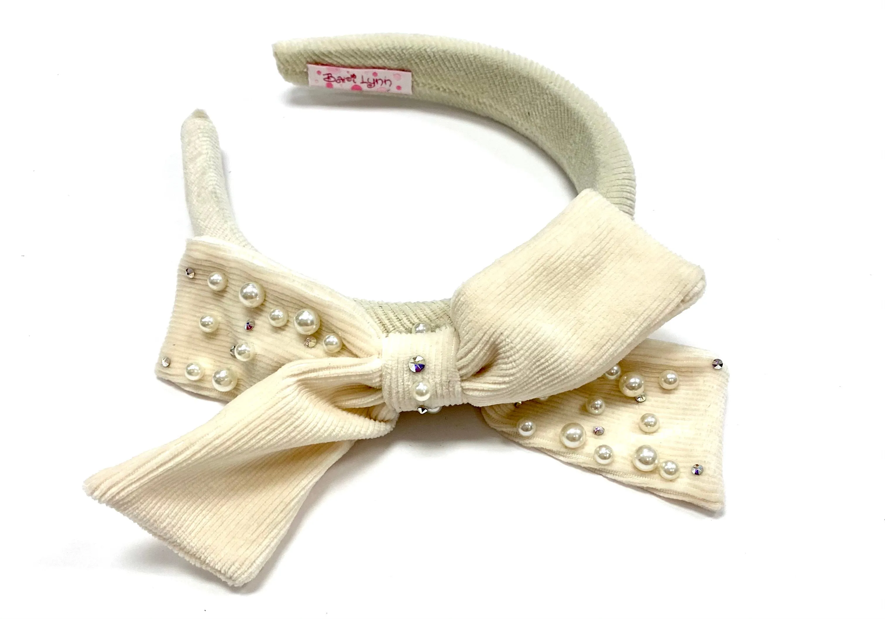 Bari Lynn Velour Big Bow Headband with Pearls & Crystals