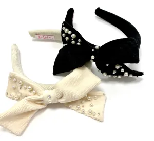 Bari Lynn Velour Big Bow Headband with Pearls & Crystals