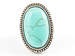 Beautiful Center Oval Shape Turquoise Stone Filigree Style Brass Ring