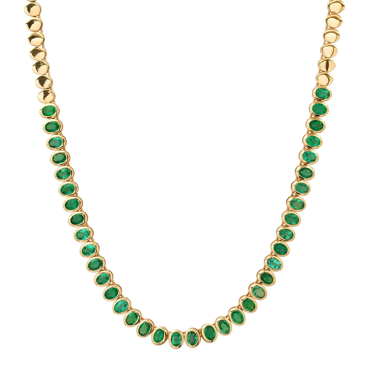 Bezel Set Oval Emerald Tennis Necklace