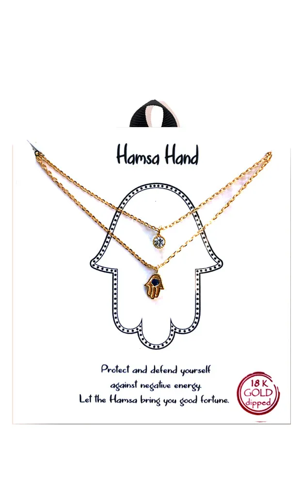 BJNA430GDSAP Gold Sapphire "Hamsa" Hand Double Layer Hamsa Necklace