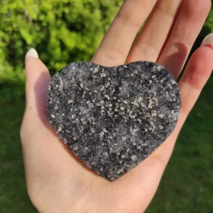 Black Amethyst Geode & Agate Heart (#1)