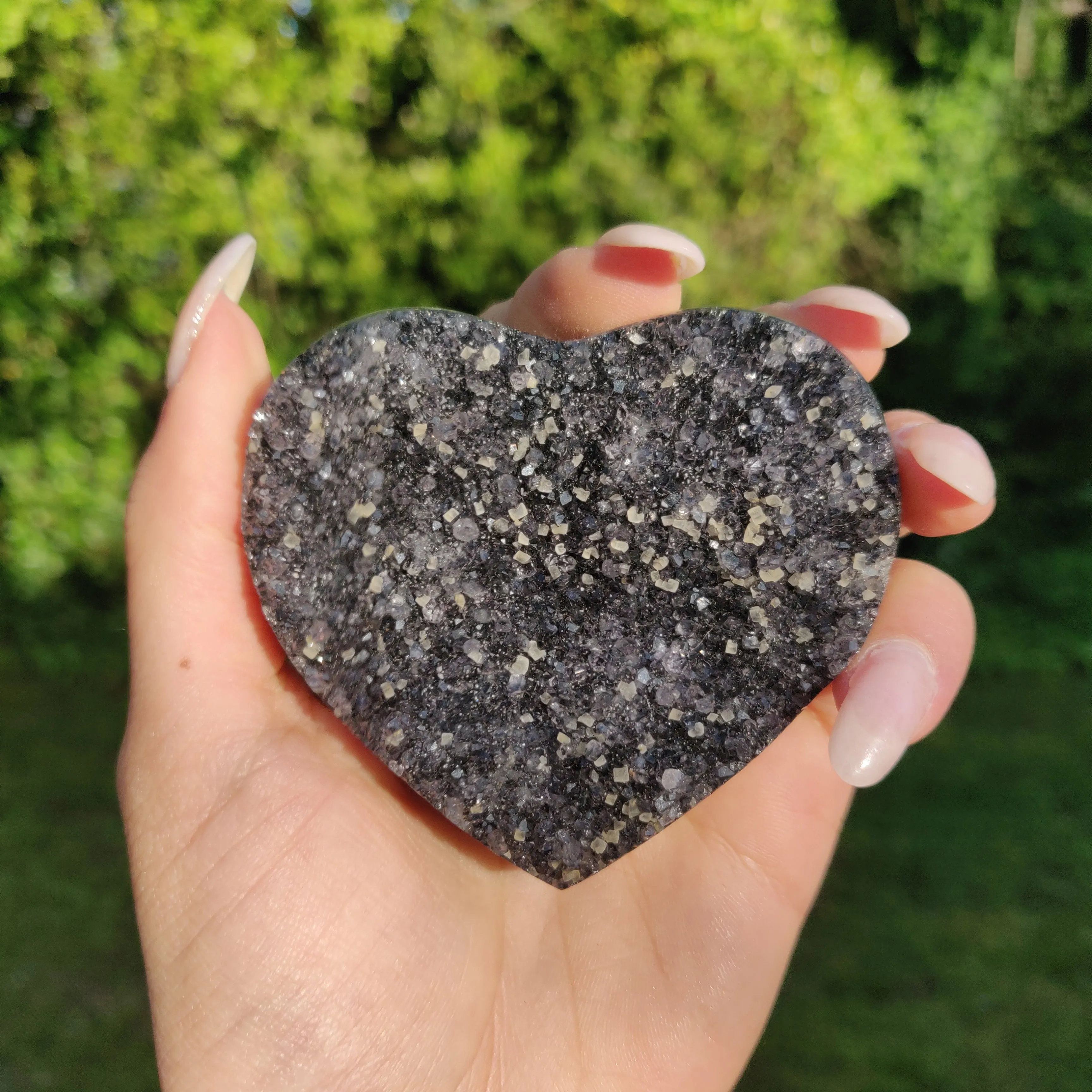 Black Amethyst Geode & Agate Heart (#1)