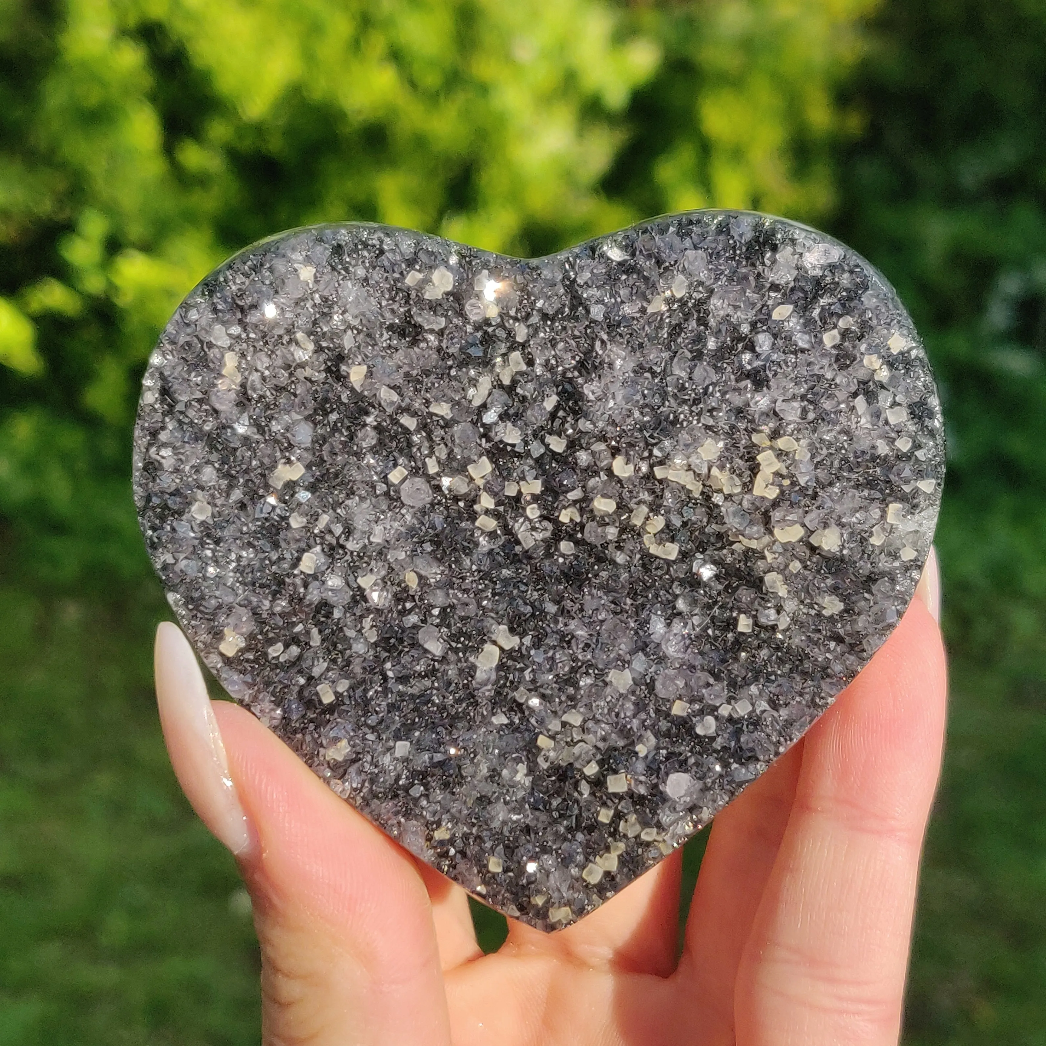 Black Amethyst Geode & Agate Heart (#1)