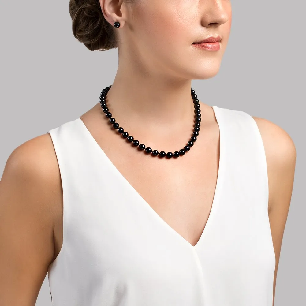 Black Japanese Akoya Pearl Necklace, 8.0-8.5mm - AA  Quality