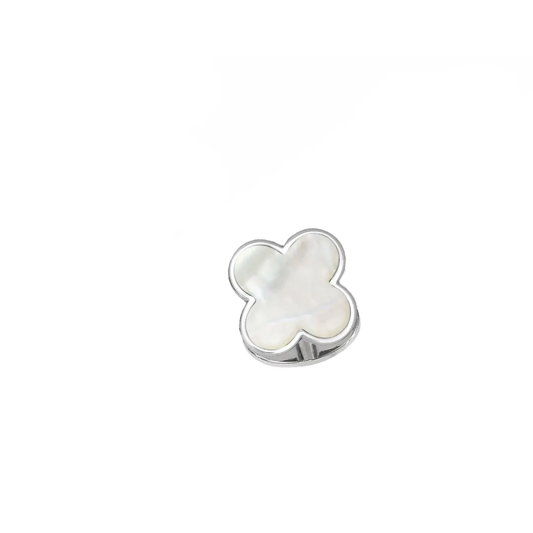 Black Onyx or White Mother of Pearl  Clover SINGLE Tuxedo Stud