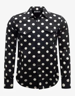 Black Polka Dot Denim Western Shirt