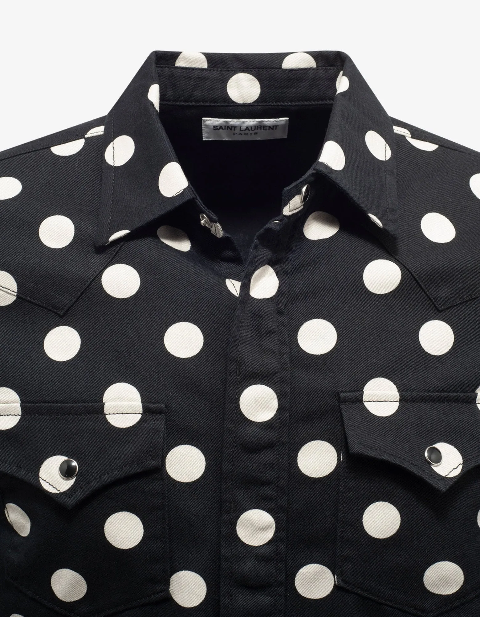 Black Polka Dot Denim Western Shirt