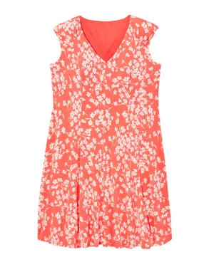 Blossom Sleeveless A-Line Knit Dress | Coral / White