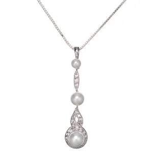 Breil Retro Inspired Pearl and Cubic Zirconia Pendant Necklace