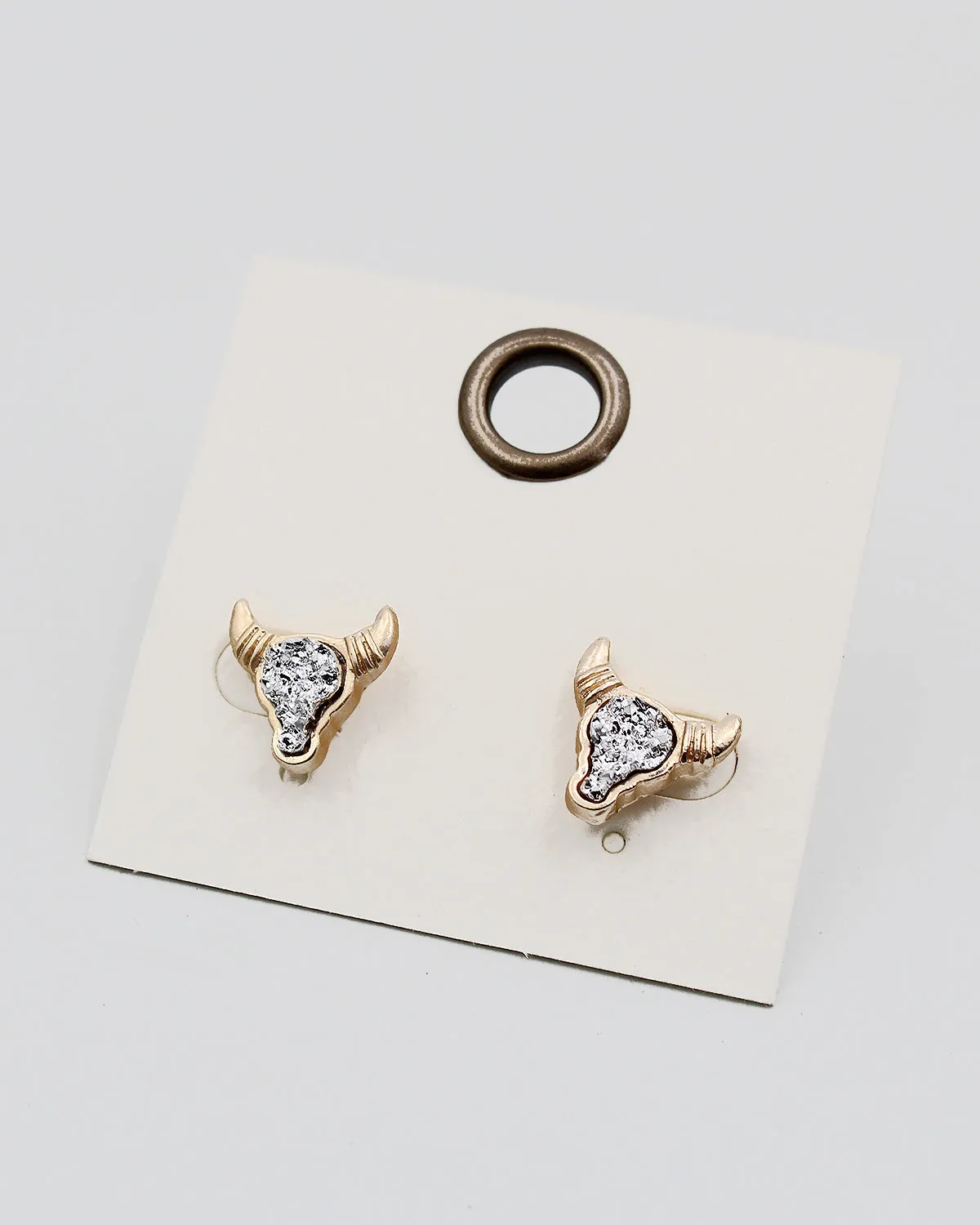 Bull Head Druzy Stud Earrings