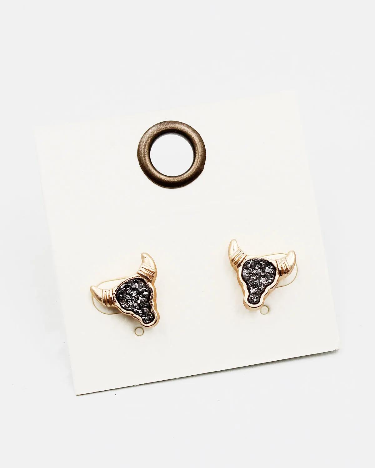 Bull Head Druzy Stud Earrings