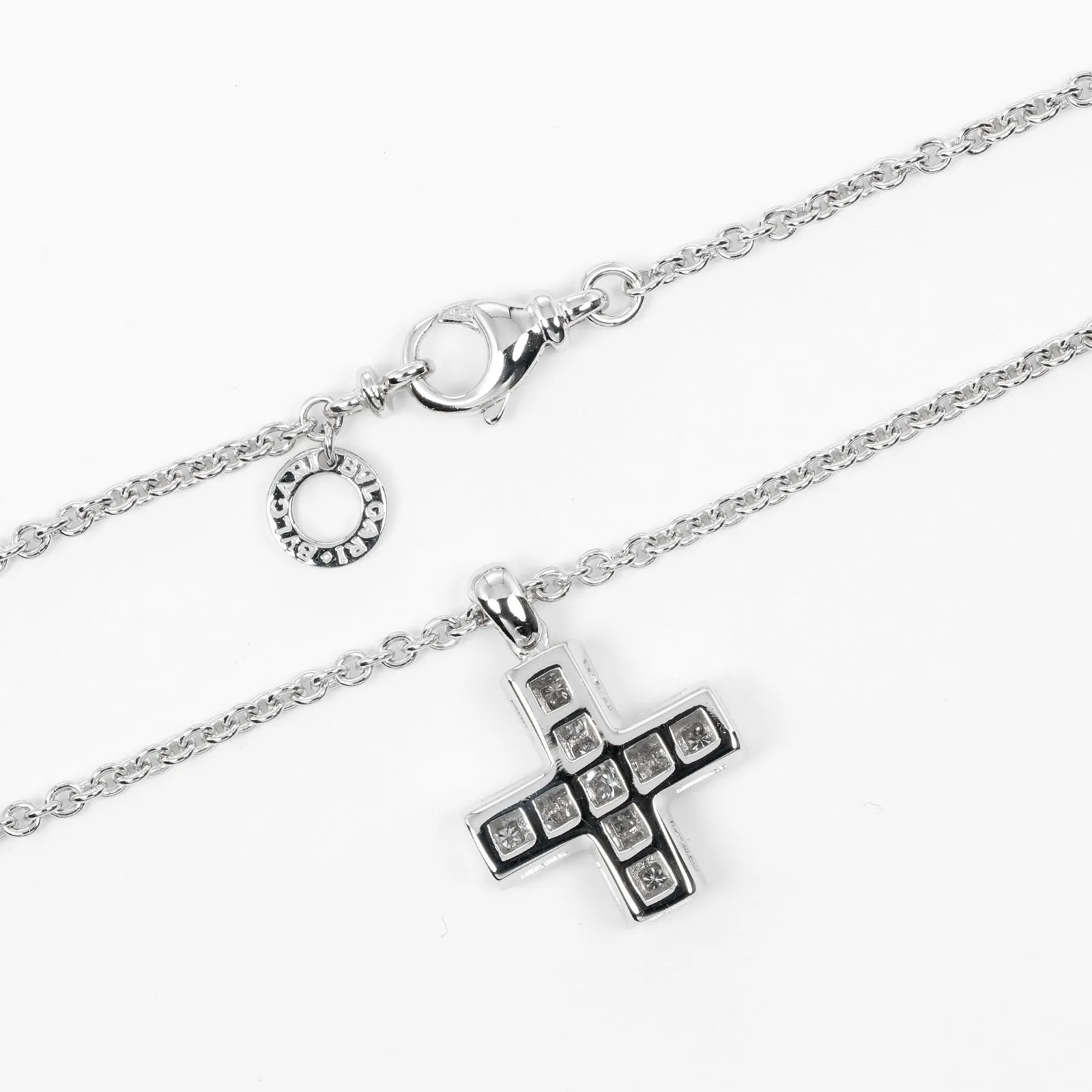 Bvlgari K18 White Gold Greek Cross Necklace