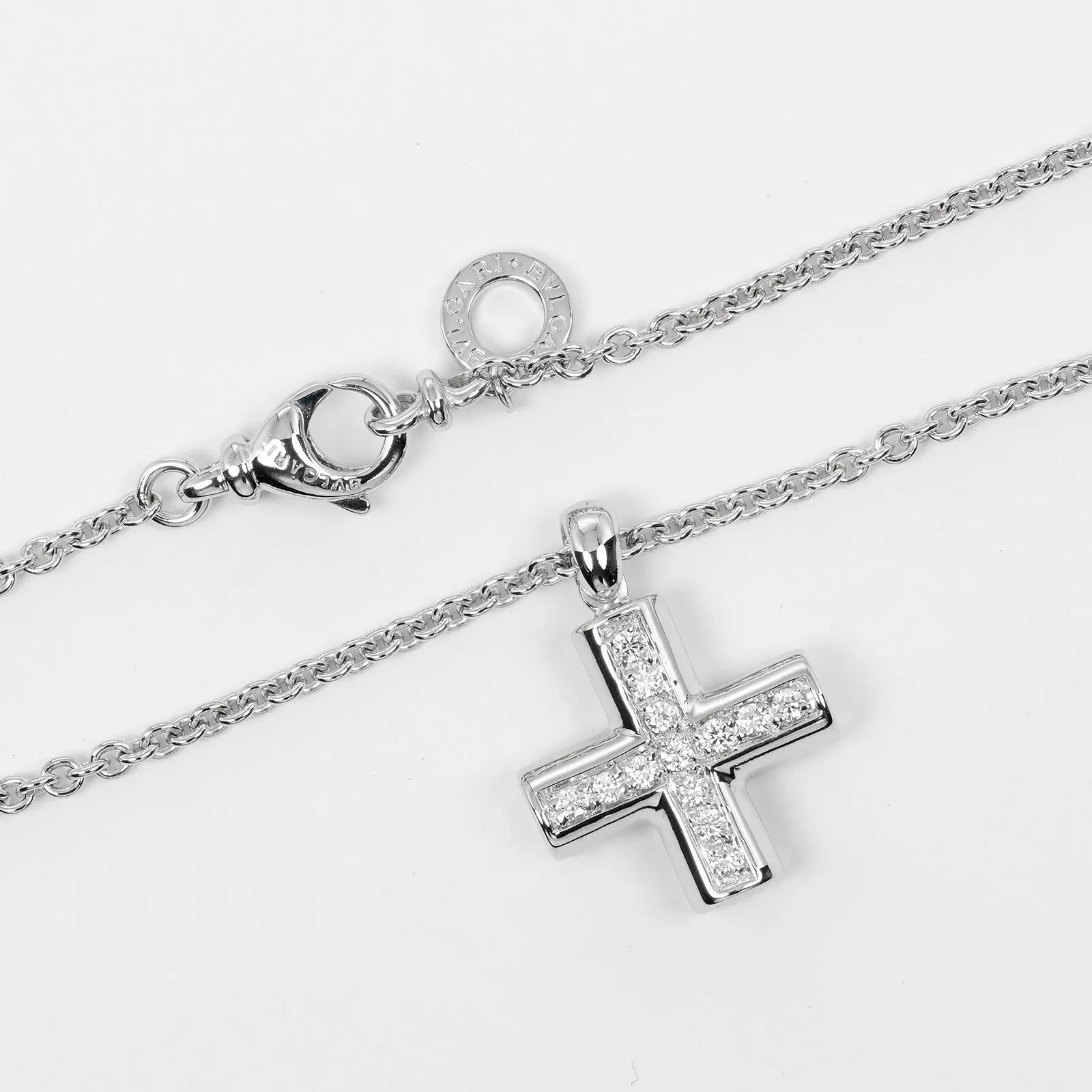 Bvlgari K18 White Gold Greek Cross Necklace