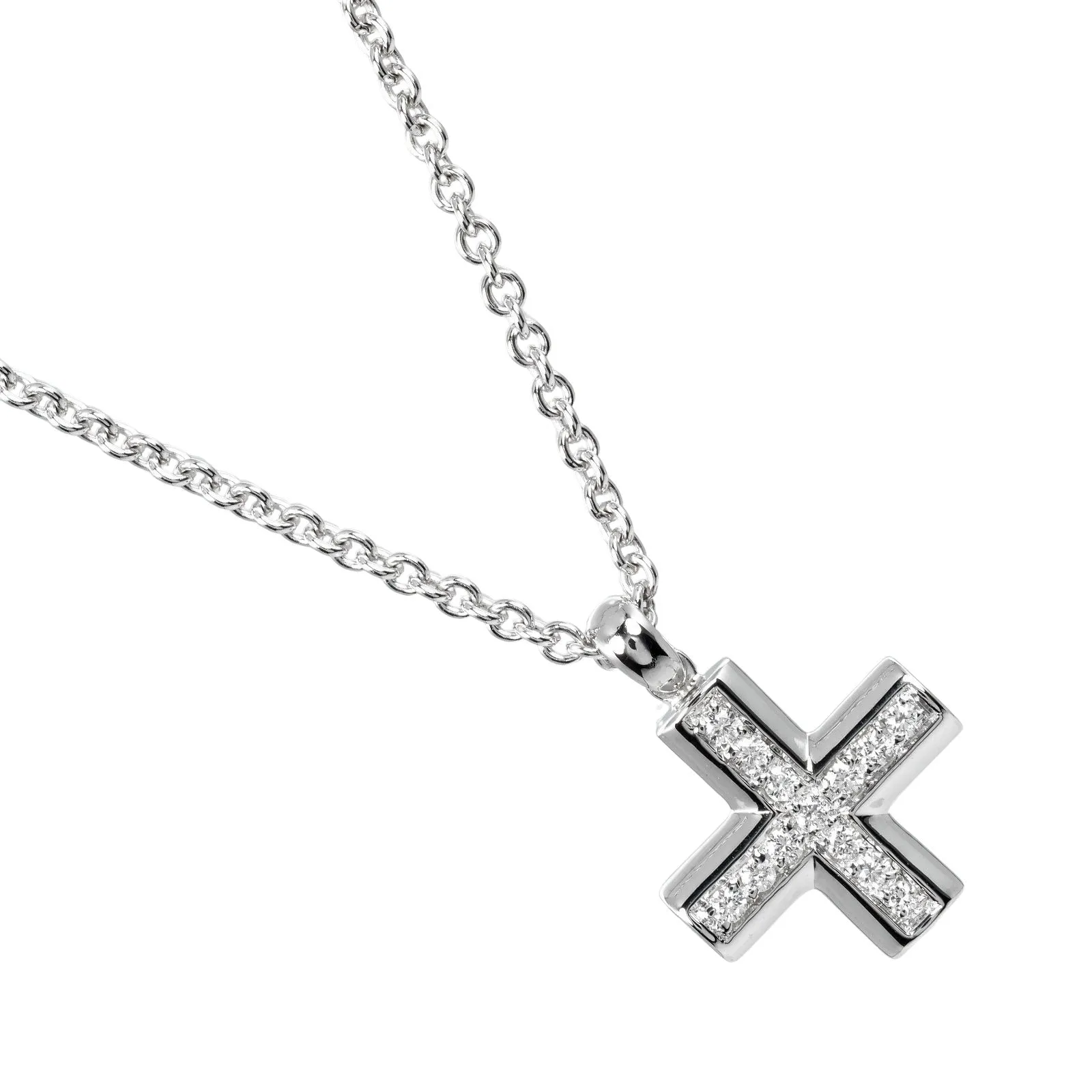 Bvlgari K18 White Gold Greek Cross Necklace