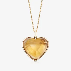 CITRINE HEART TALISMAN PENDANT NECKLACE GOLD (LARGE)