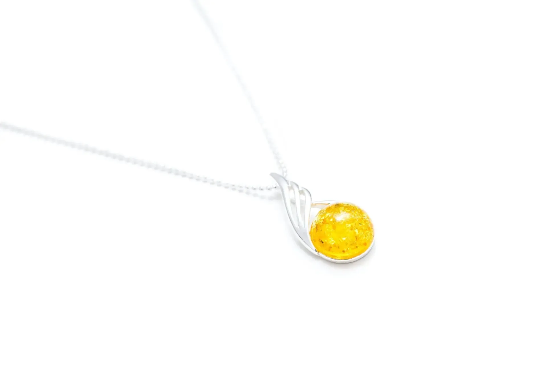 Citrus Amber Orb Pendant - Elegant Baltic Amber Necklace with Sterling Silver Chain