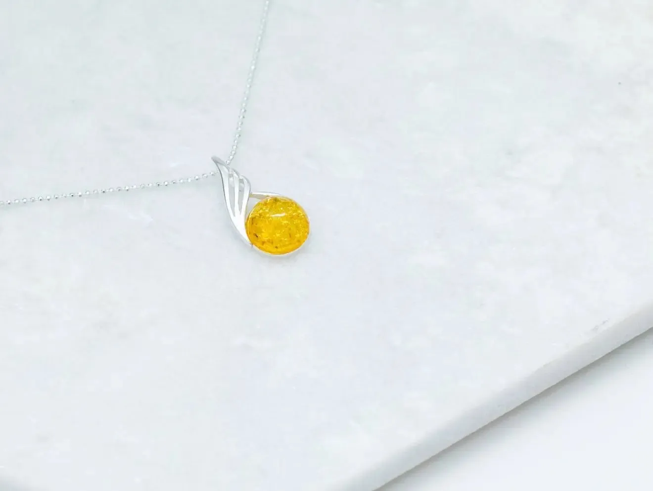 Citrus Amber Orb Pendant - Elegant Baltic Amber Necklace with Sterling Silver Chain