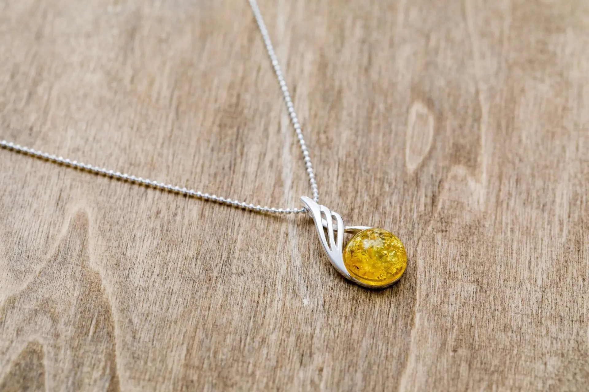 Citrus Amber Orb Pendant - Elegant Baltic Amber Necklace with Sterling Silver Chain