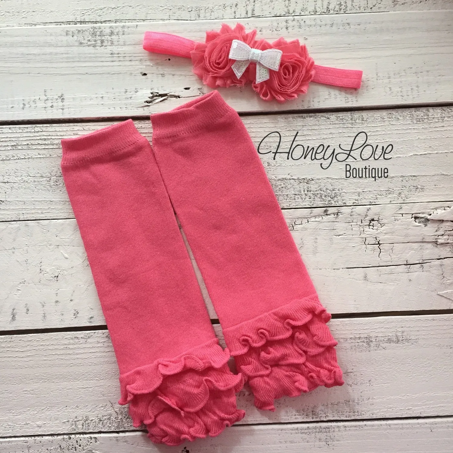 Coral Pink Ruffle leg warmers and matching headband