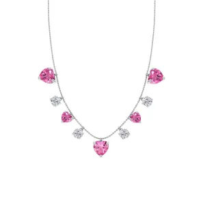 Created Pink and White Sapphire Heart Necklace