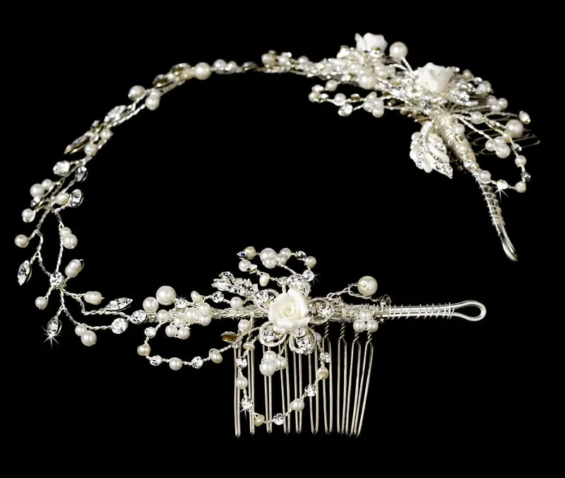 Crystal & Pearl Vintage Bridal Hair Vine Headpiece