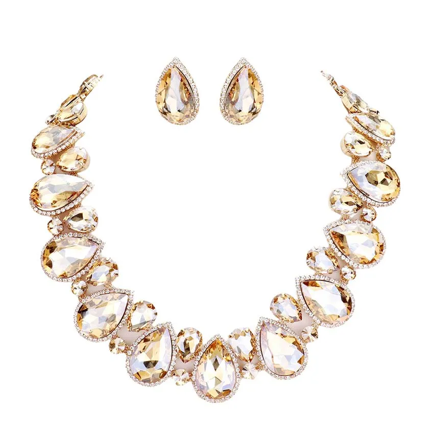 Crystal Rhinestone Trim Teardrop Collar Evening Necklace