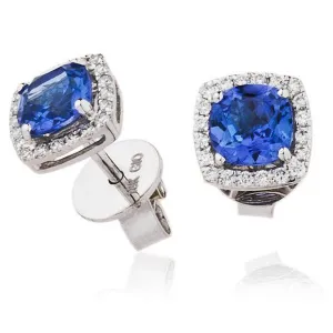 Cushion Cut Tanzanite with Diamond Halo Studs