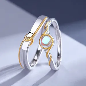 Custom Moonstone Couple Wedding Rings