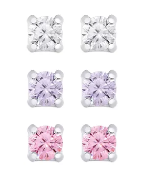 CZ Studs Set in Sterling Silver (White, Lavender, Pink)