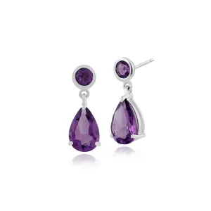 Damen 375 Gold 9 Karat Weiss Gold Birne Amethyst Klassisch Zwei Stein Ohrhänger Lila