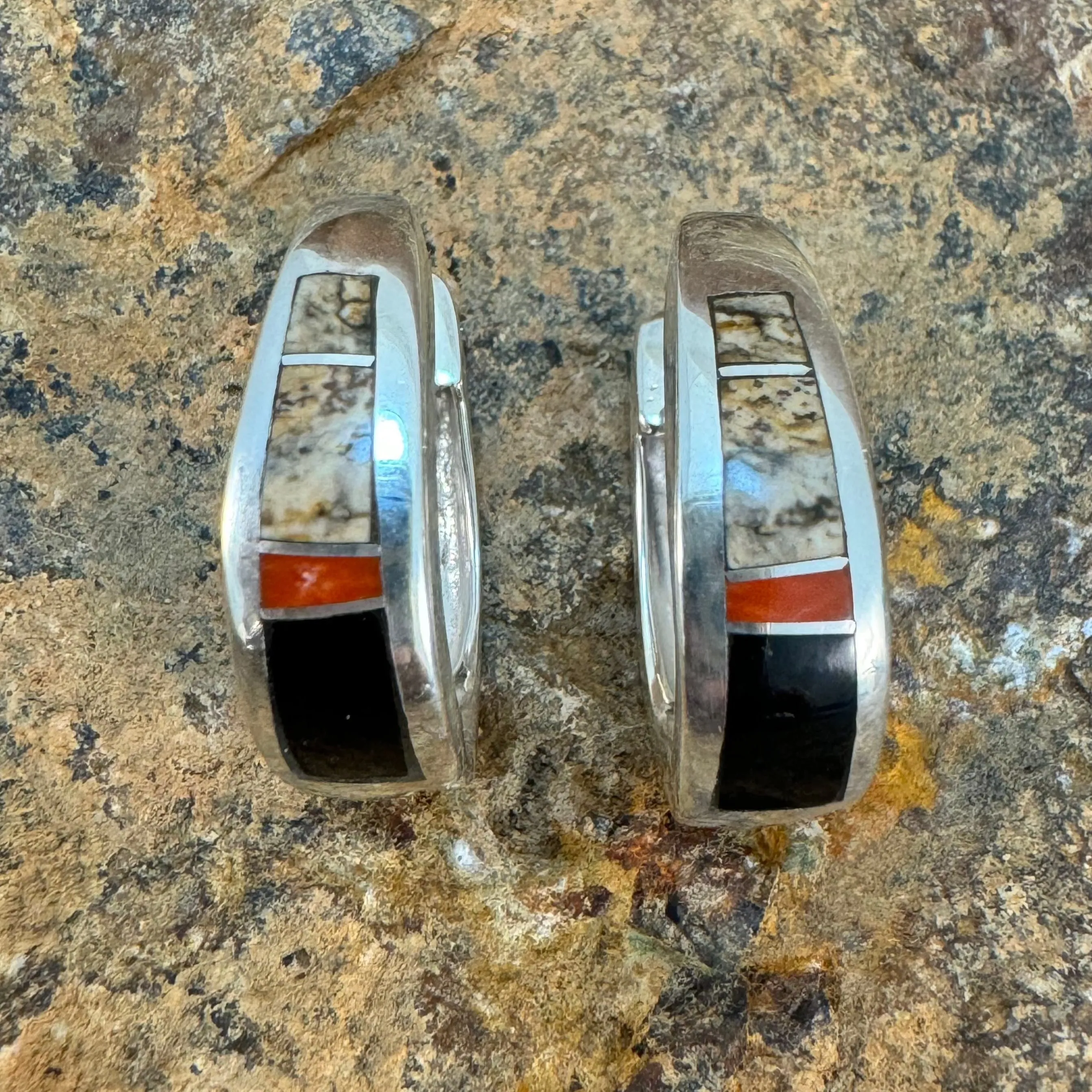 David Rosales Fire Creek Inlaid Sterling Silver Huggie Earrings