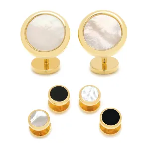 Double Sided Gold Mother of Pearl Round Beveled Stud Set