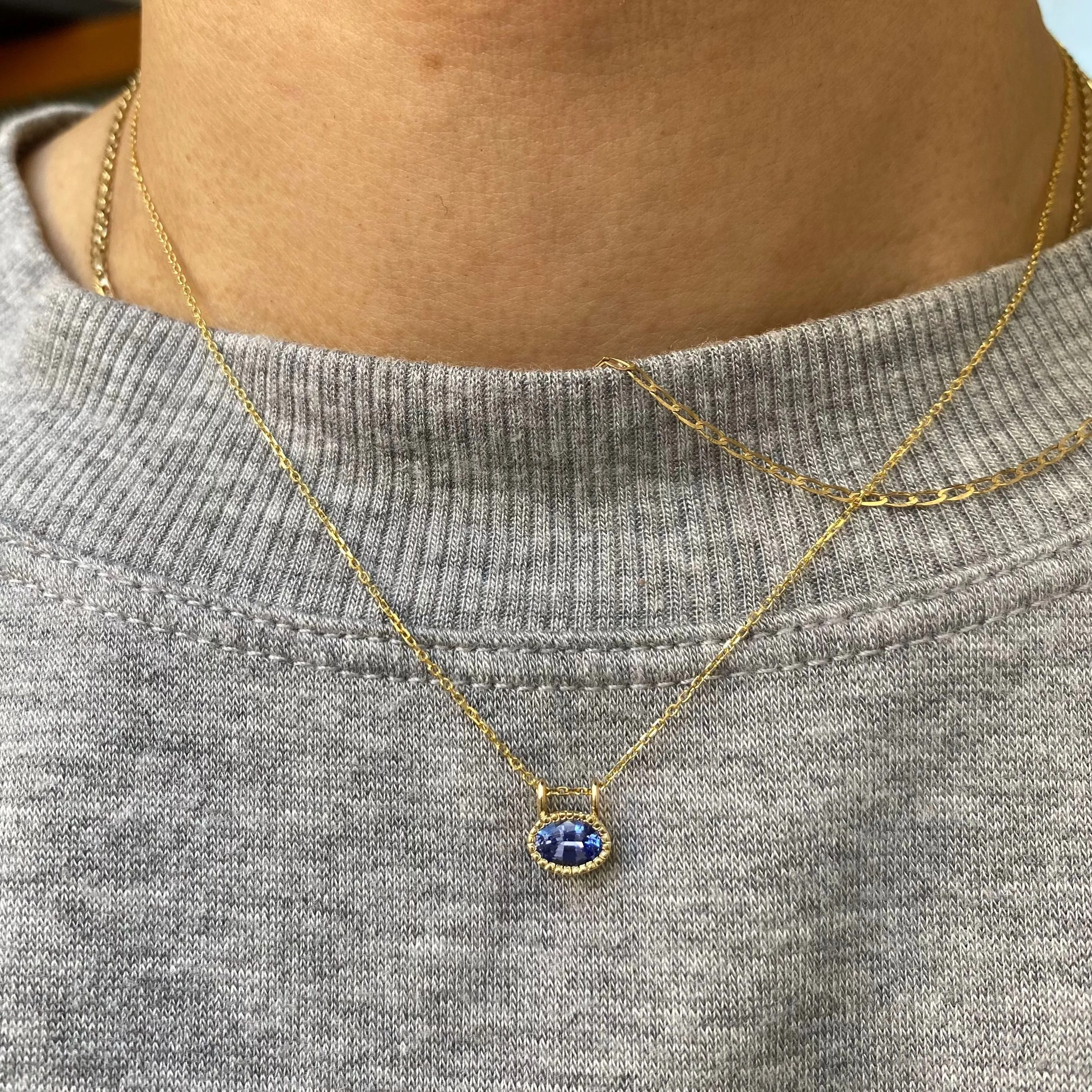 East West Blue Sapphire Necklace (ready to ship option)*