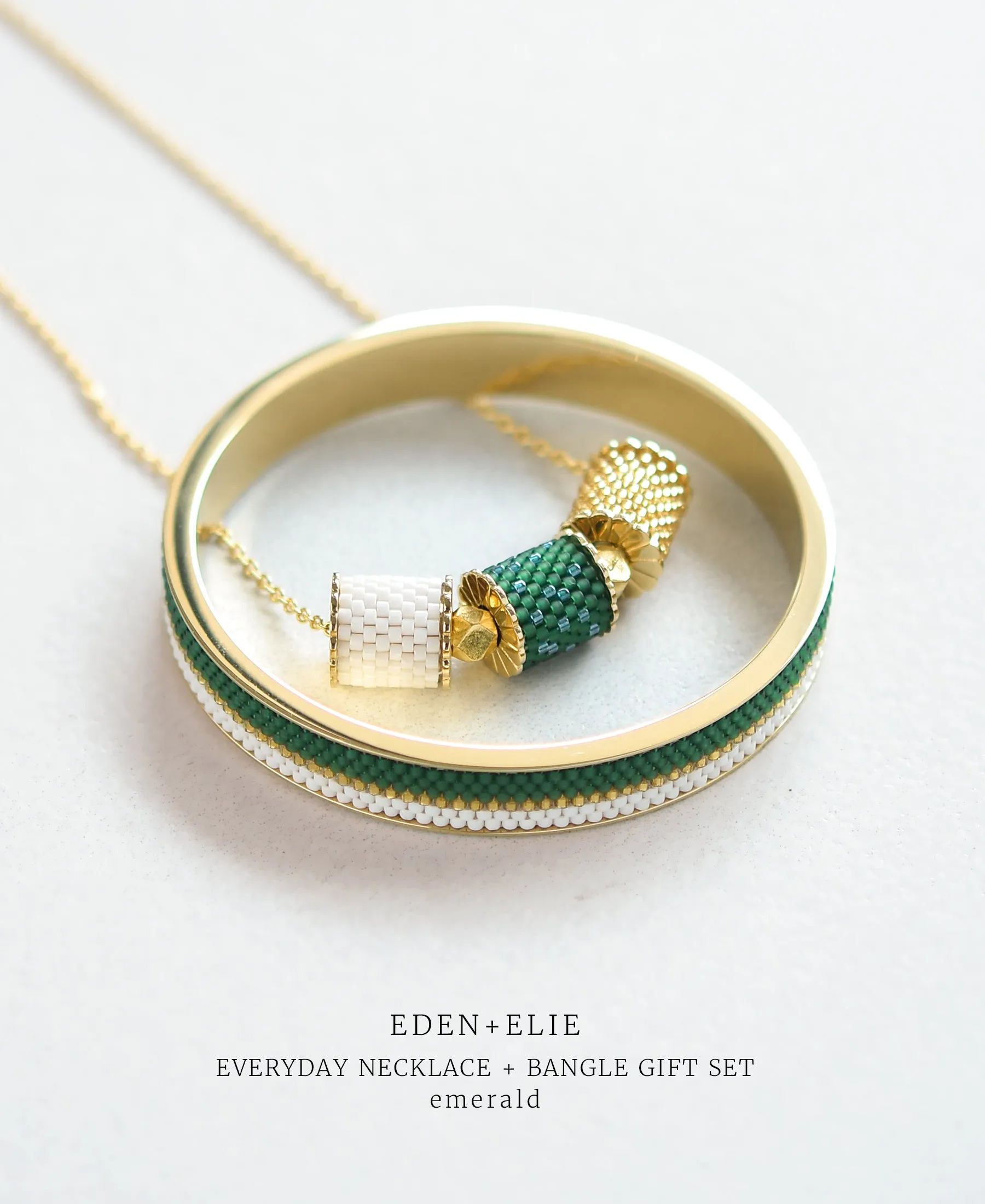 EDEN   ELIE Everyday Adjustable Length Necklace   Bangle Set - emerald green