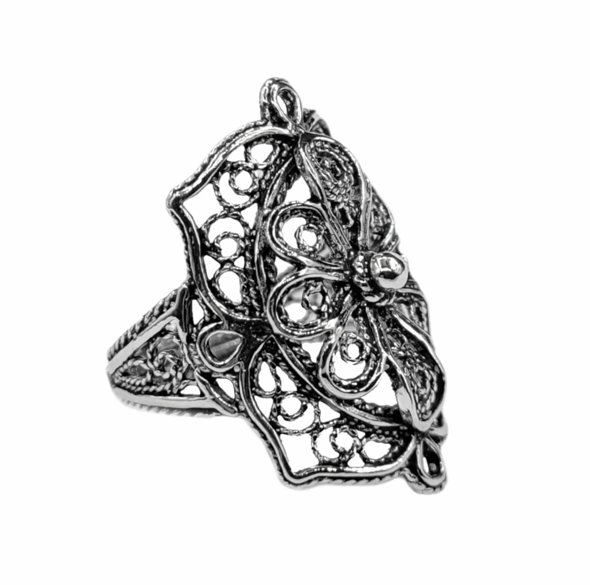 Elegant Blossom: Filigree Art Flower Women's Silver Statement Ring