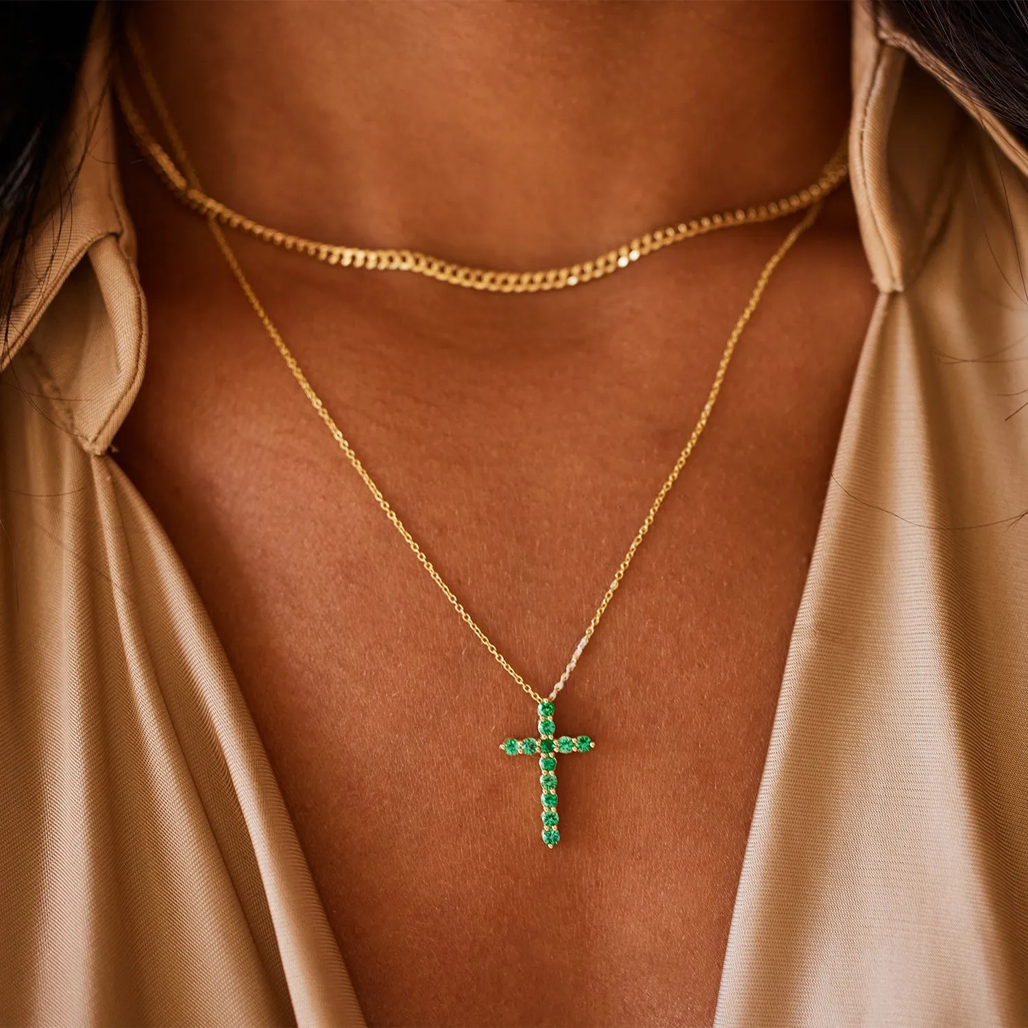 Emerald Cross Necklace