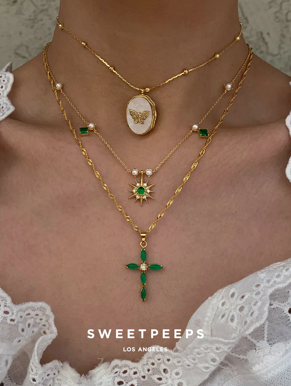 Emerald Cross Necklace