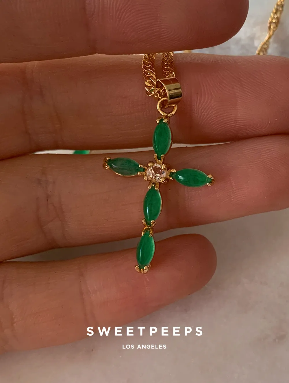 Emerald Cross Necklace