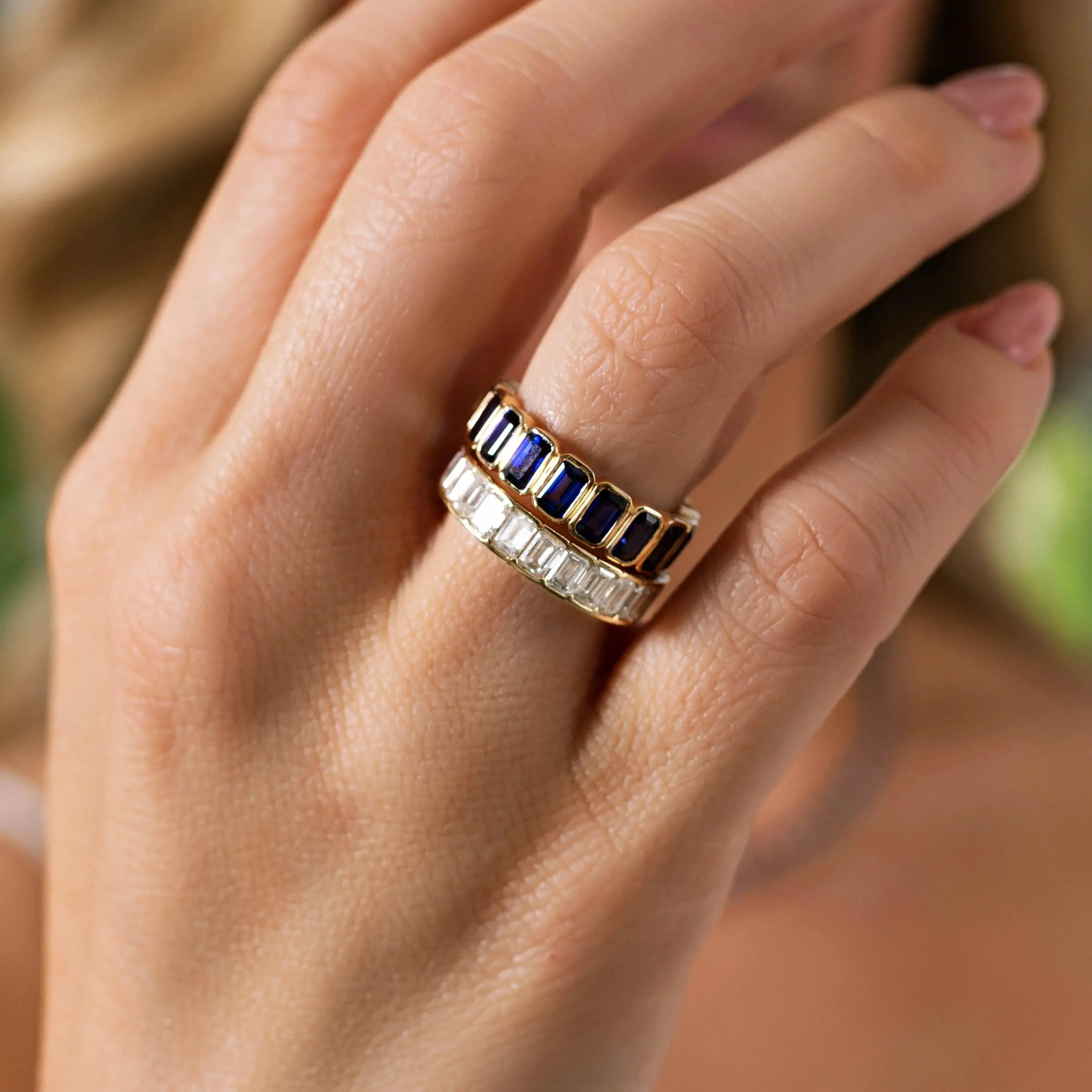 Emerald Cut Blue Sapphire Eternity Ring