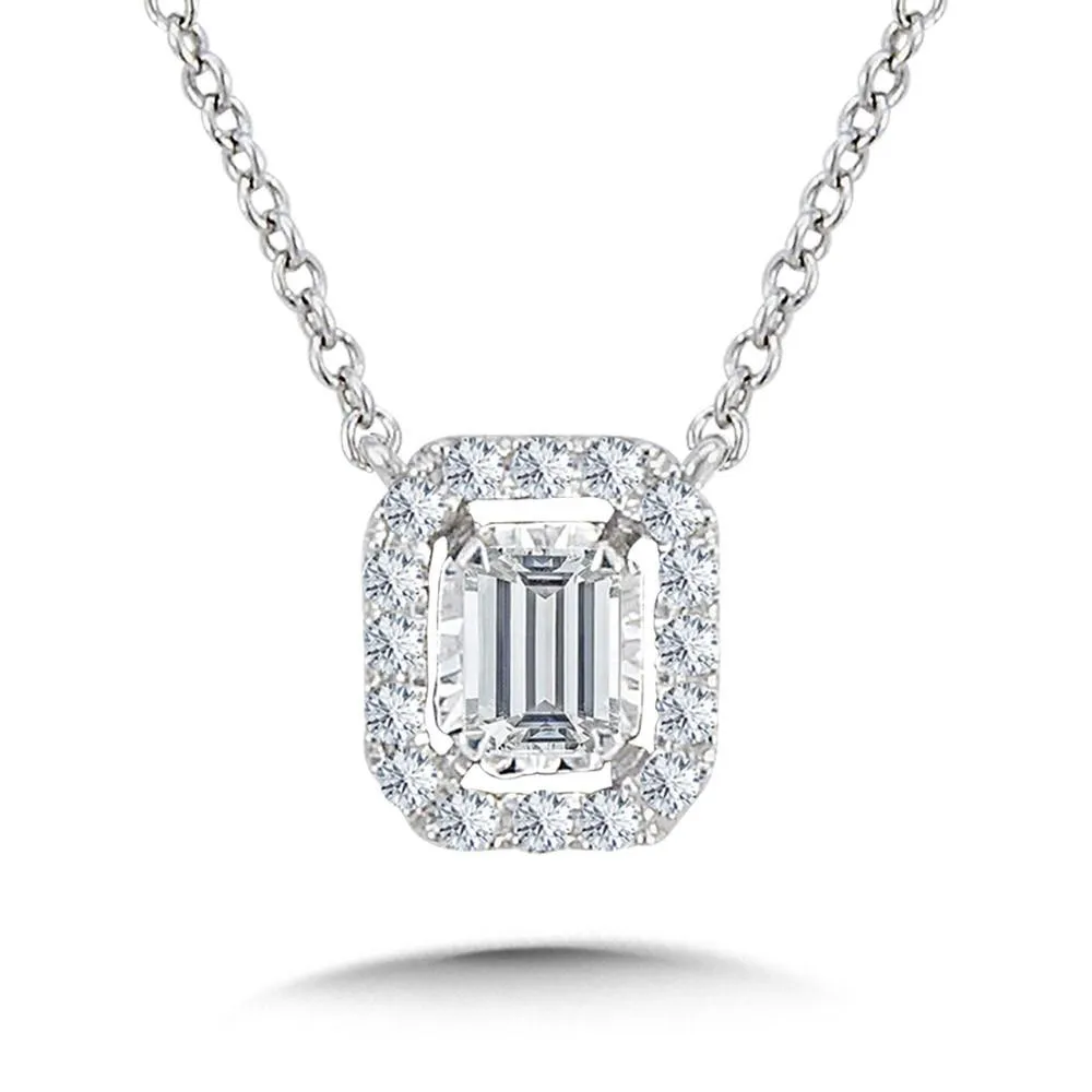 EMERALD-CUT, DIAMOND STAR, HEAVENLY HALO PENDANT