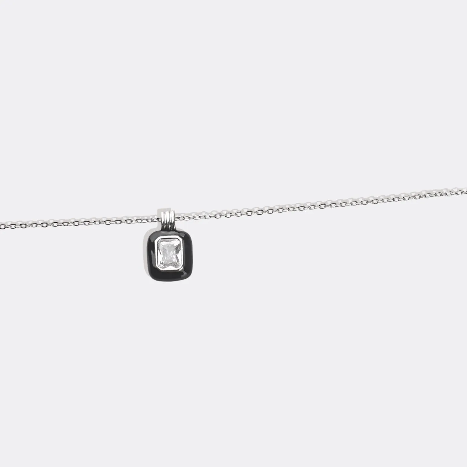 Emerald Cut Gemstone & Enamel Pendant Necklace